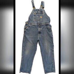Carhartt Blue Denim Bib Overalls Loose Fit OR4672-M Mens Farmer Trucker Sz 42x32